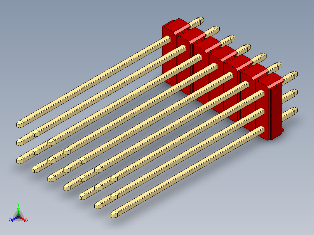 彩色公头100mil（2.54mm）系列-DS1021_red_3x07p_100mil_Type43_rev1.0主视图