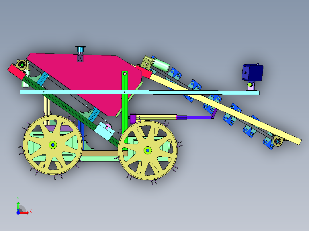 挖掘月球土壤的月球卡车前视图