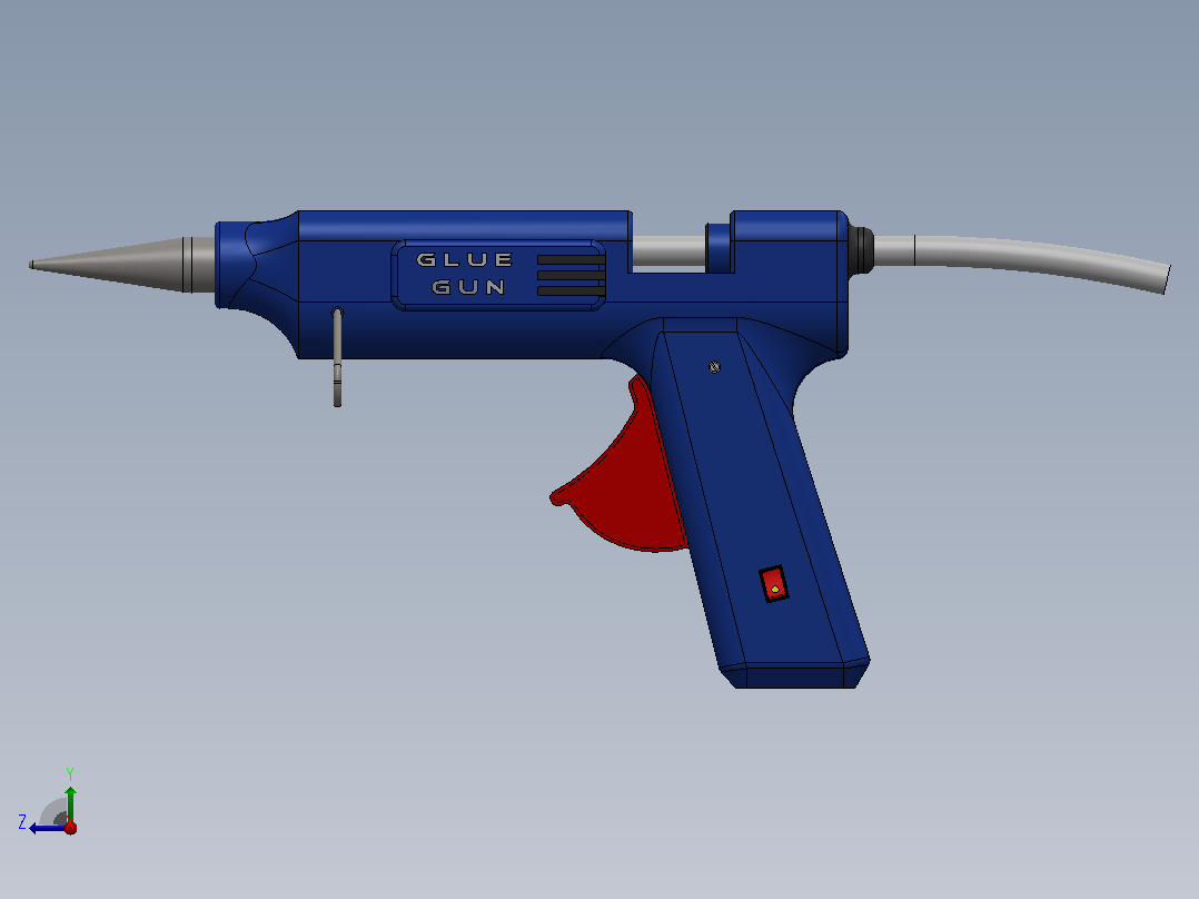 热熔胶木仓简易模型3D图纸 Solidworks设计右视图