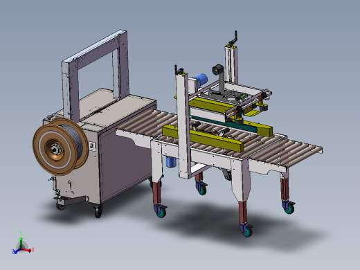 一字封箱机捆扎机封箱打包机方案3D图纸 包装流水线封箱打包3d图