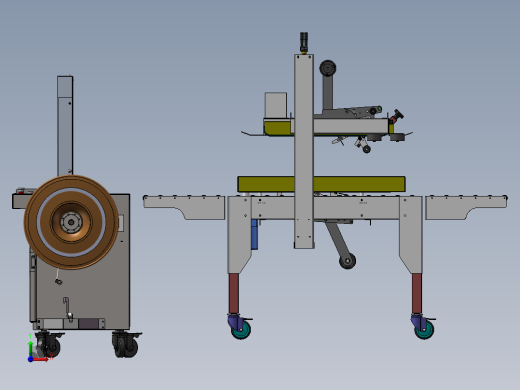 一字封箱机捆扎机封箱打包机方案3D图纸 包装流水线封箱打包3d图前视缩略图
