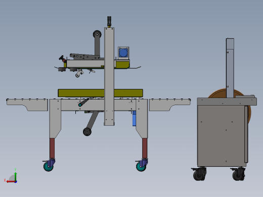 一字封箱机捆扎机封箱打包机方案3D图纸 包装流水线封箱打包3d图后视缩略图