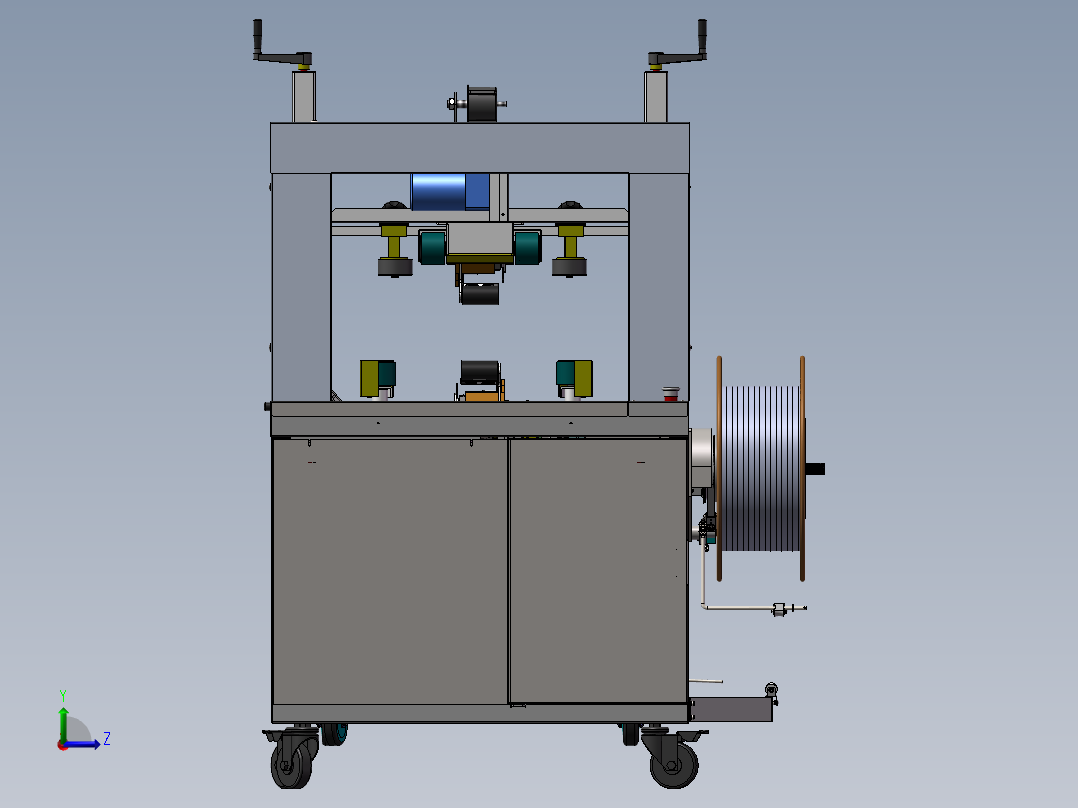 一字封箱机捆扎机封箱打包机方案3D图纸 包装流水线封箱打包3d图左视图