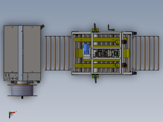 一字封箱机捆扎机封箱打包机方案3D图纸 包装流水线封箱打包3d图俯视缩略图