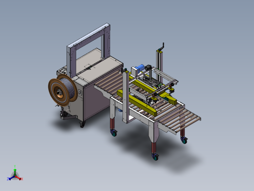 一字封箱机捆扎机封箱打包机方案3D图纸 包装流水线封箱打包3d图正等轴测缩略图