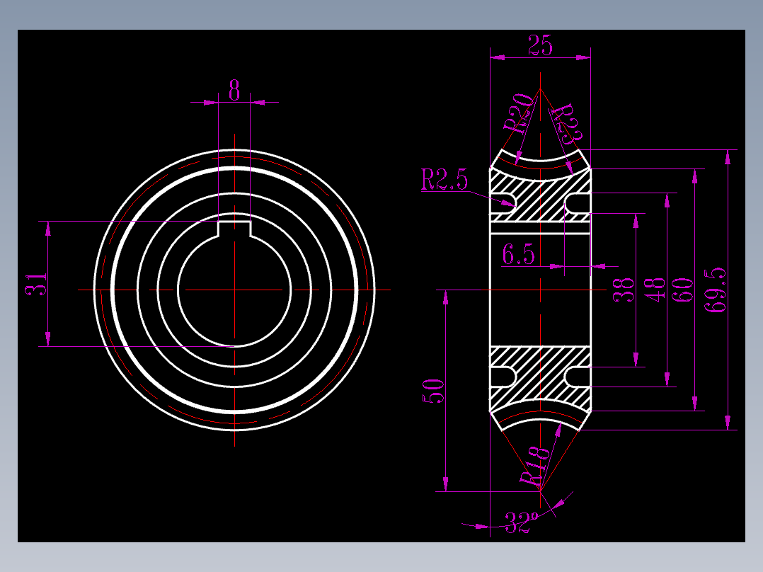 CAD格式机械制图二维100例练习-43 蜗轮二视图