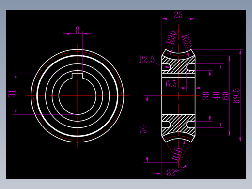 CAD格式机械制图二维100例练习-43 蜗轮二视图