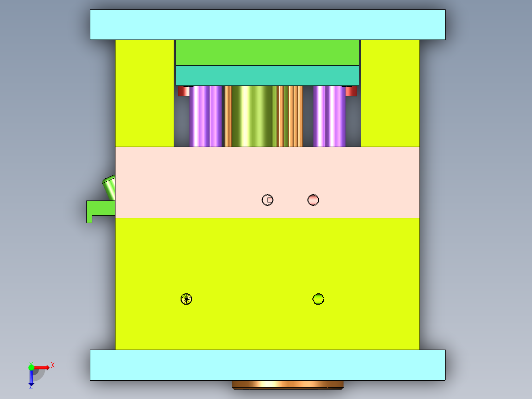 东风天龙前保险杆大灯罩注塑模具设计俯视图