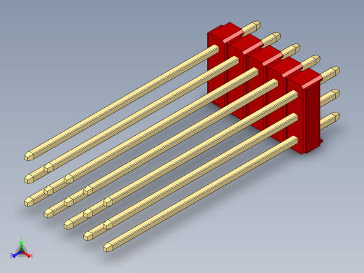 彩色公头100mil（2.54mm）系列-DS1021_red_3x05p_100mil_Type43_rev1.0正等轴测缩略图