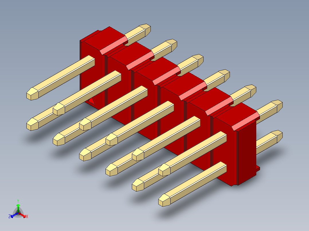 彩色公头100mil（2.54mm）系列-DS1021_red_2x06p_100mil_Type1_rev1.0主视图