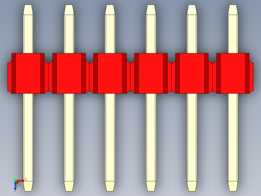 彩色公头100mil（2.54mm）系列-DS1021_red_2x06p_100mil_Type1_rev1.0俯视缩略图