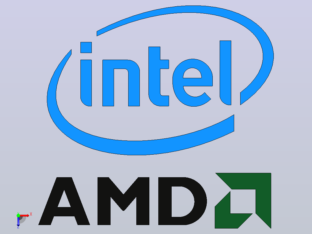 英特尔和AMD标志俯视图
