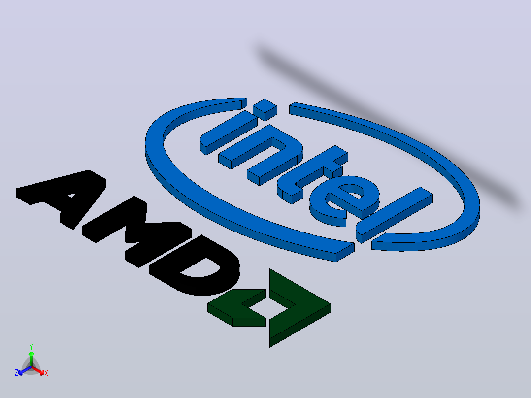 英特尔和AMD标志正等轴测图