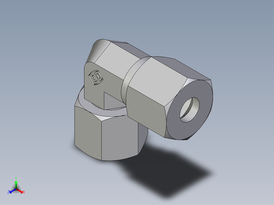 卡套式工业通用硬管接头EO_Swivel_nut_elbow_EW08S71正等轴测图