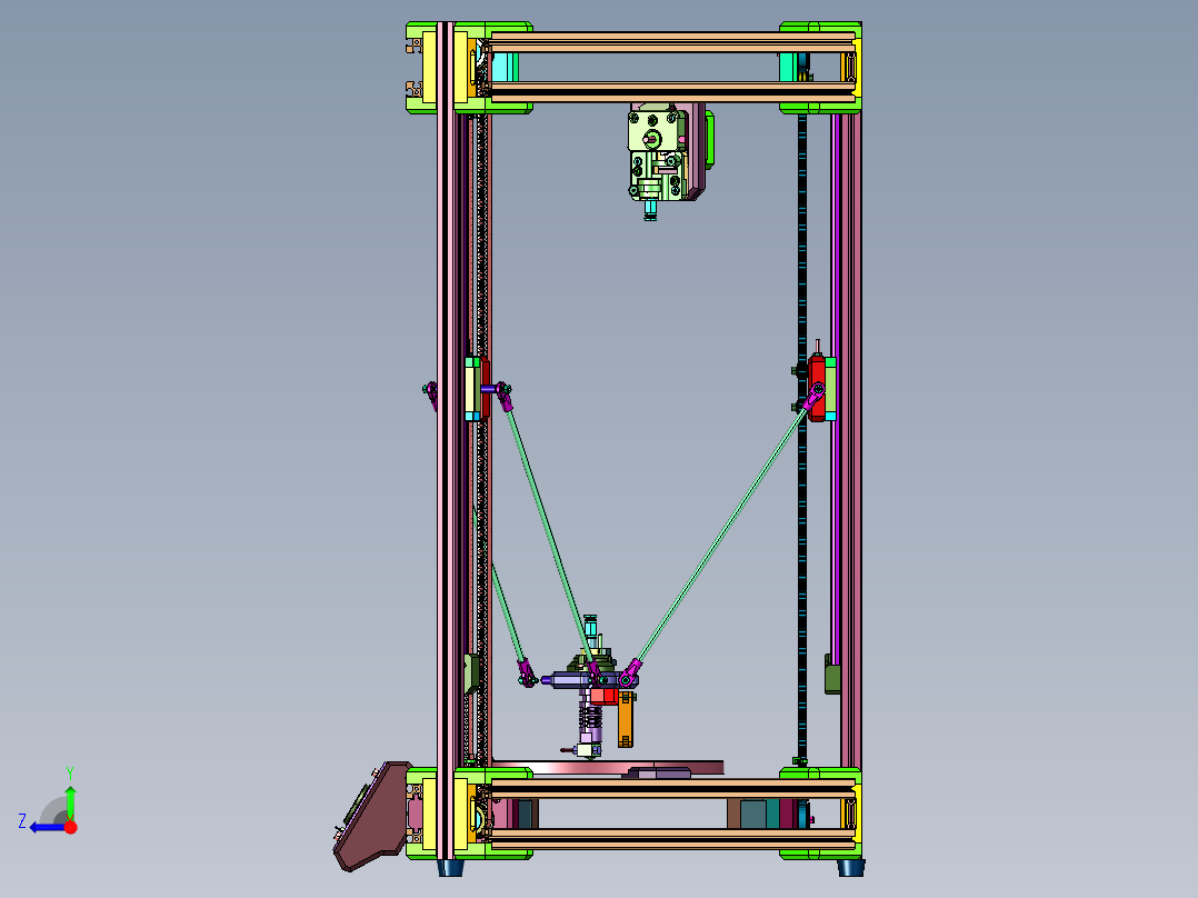 三角洲kossel并联臂调平三维打印机右视图