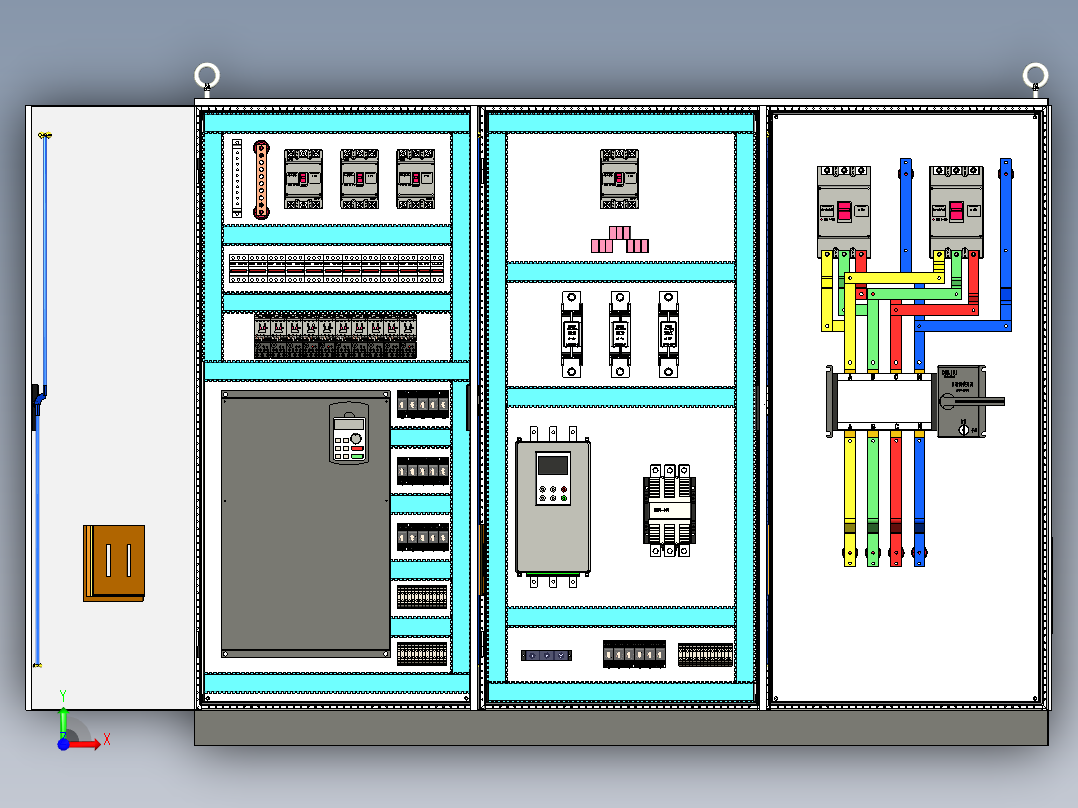 三柜组装变频器软启动旁路双电源控制柜前视图