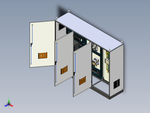 三柜组装变频器软启动旁路双电源控制柜正等轴测缩略图
