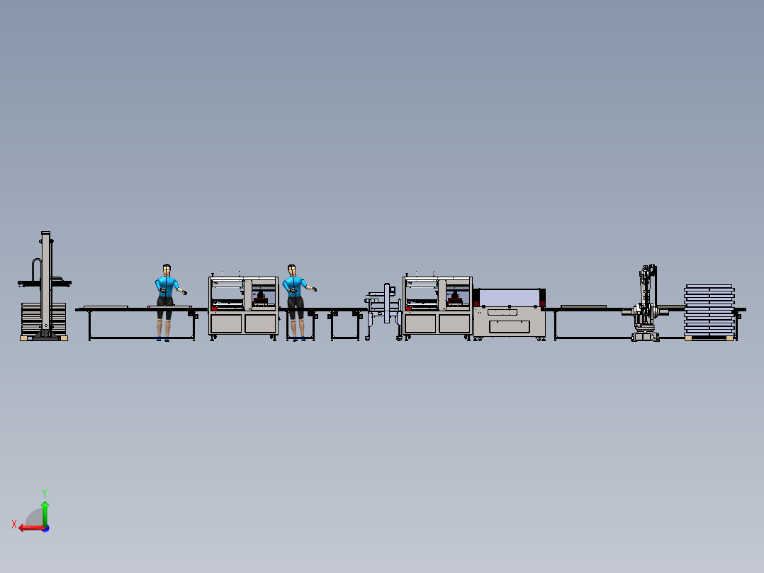 坐标机械手套袋收缩封箱边封码垛-w后视图
