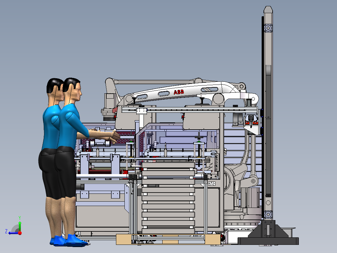 坐标机械手套袋收缩封箱边封码垛-w右视图