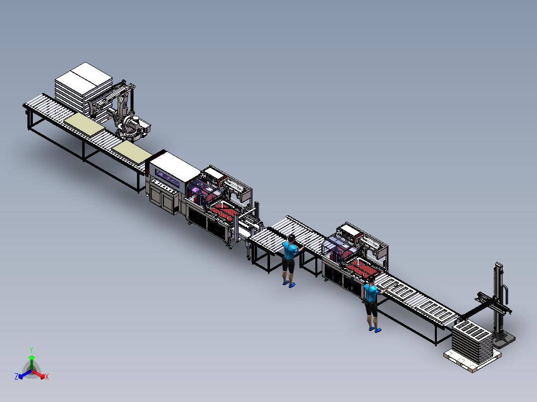 坐标机械手套袋收缩封箱边封码垛-w正等轴测图
