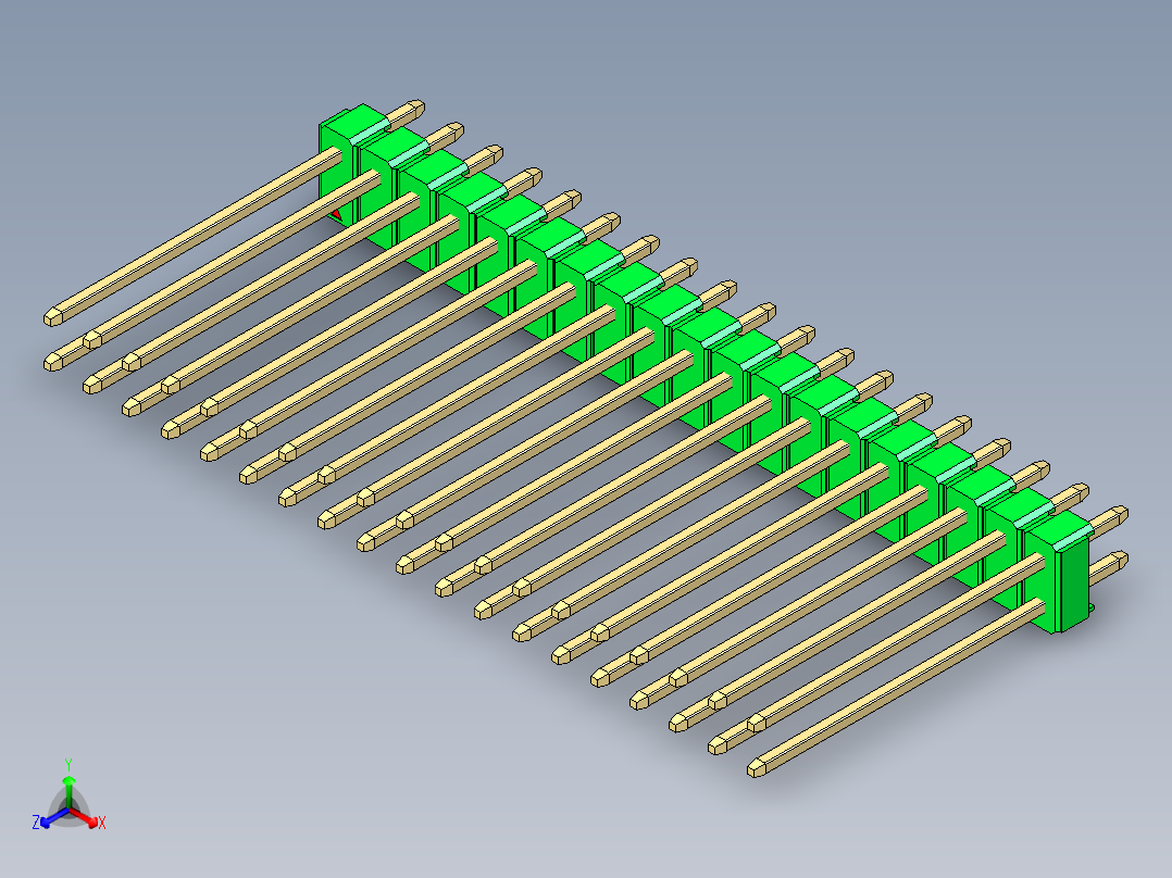 彩色公头100mil（2.54mm）系列-DS1021_green_2x19p_100mil_Type19_rev1.0主视图