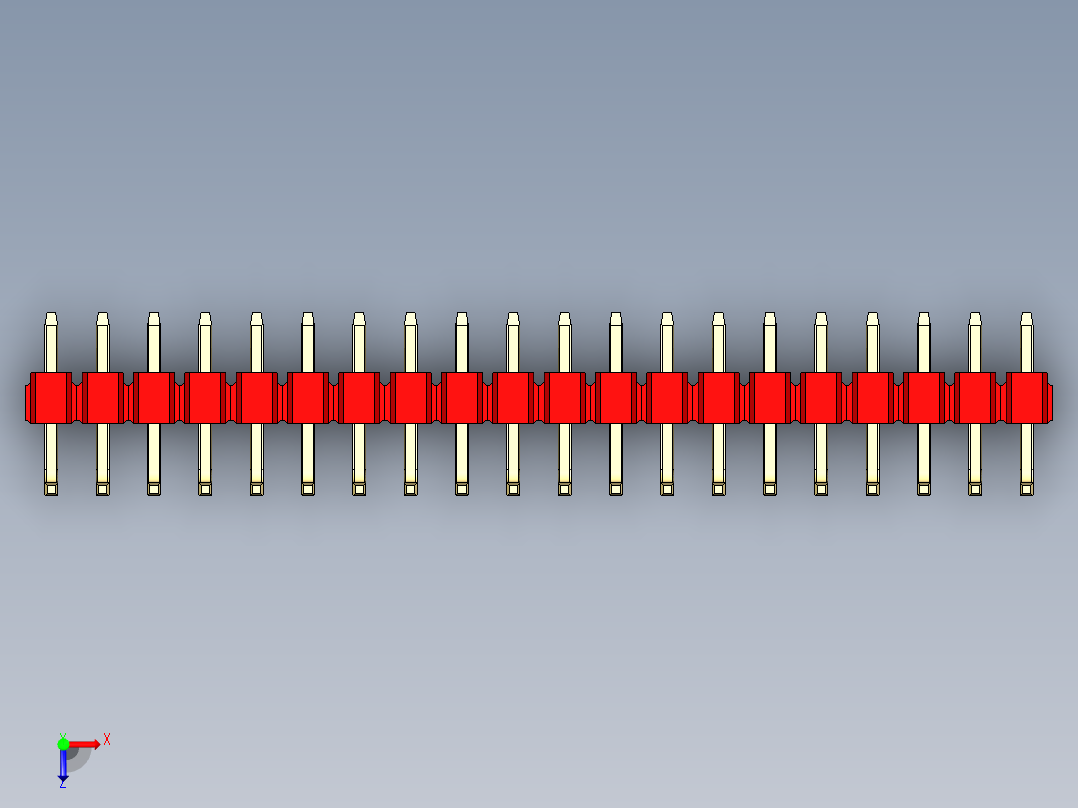 彩色公排针 100mil 2.54mm 系列-DS1022_red_20p_100mil_TypeU_rev1.0俯视图