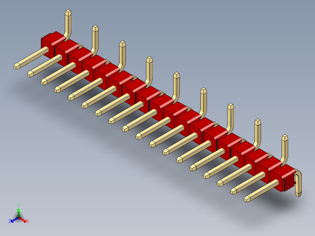 彩色公排针 100mil 2.54mm 系列-DS1022_red_18p_100mil_Type_SMT_R1_rev1.0主视图
