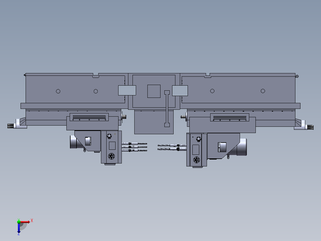 半轴壳体左右两面孔加工组合机床的总体设计俯视图