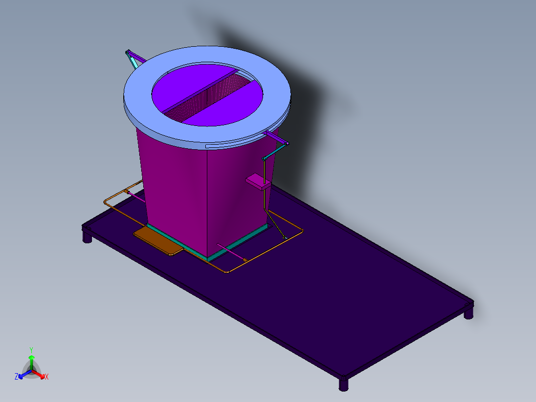 脚踏开盖的垃圾桶正等轴测图