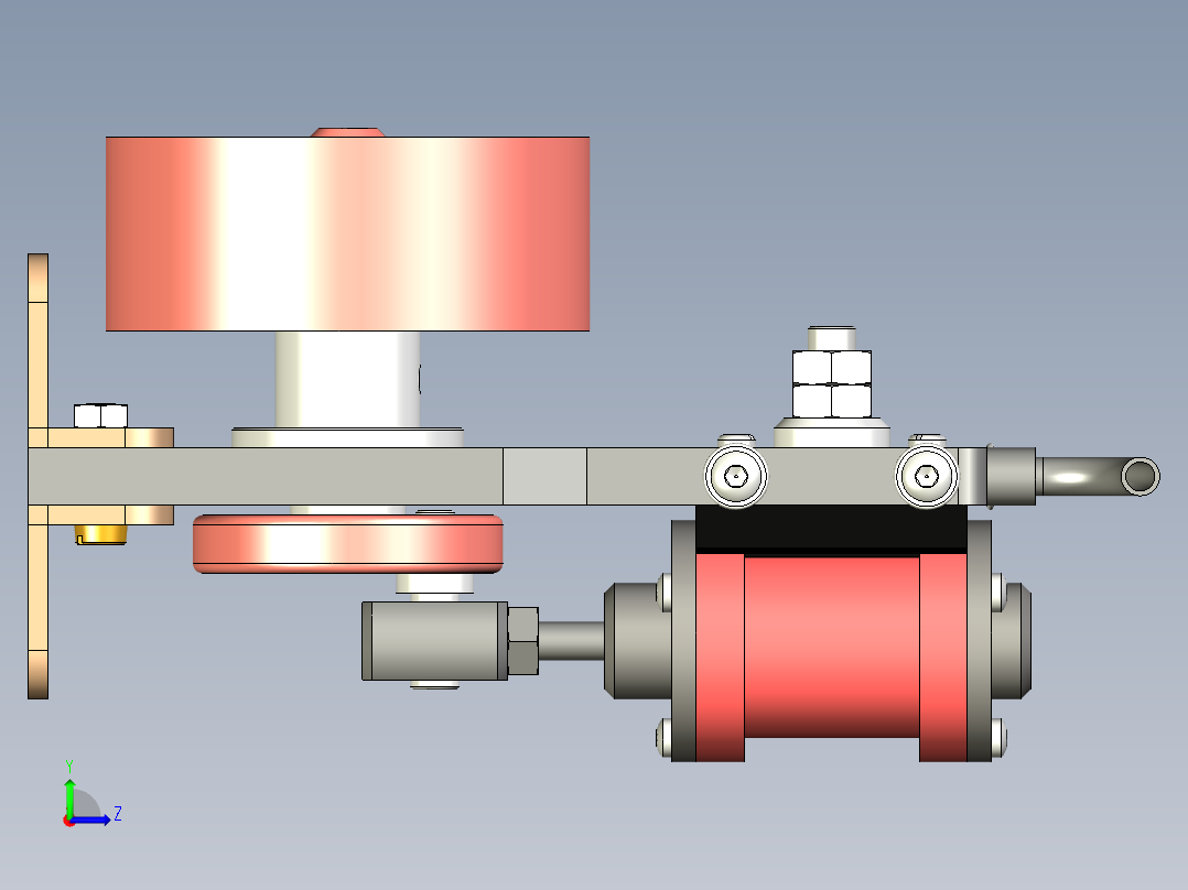 蒸汽机single-cylinder-oscillating-steam-模型格式为 stp左视图