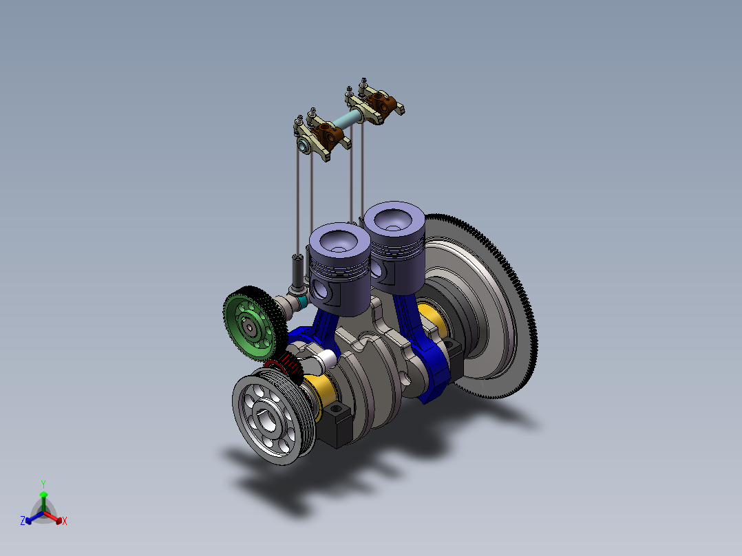 2100柴油机曲轴系设计(sw13+说明书+cad)正等轴测图
