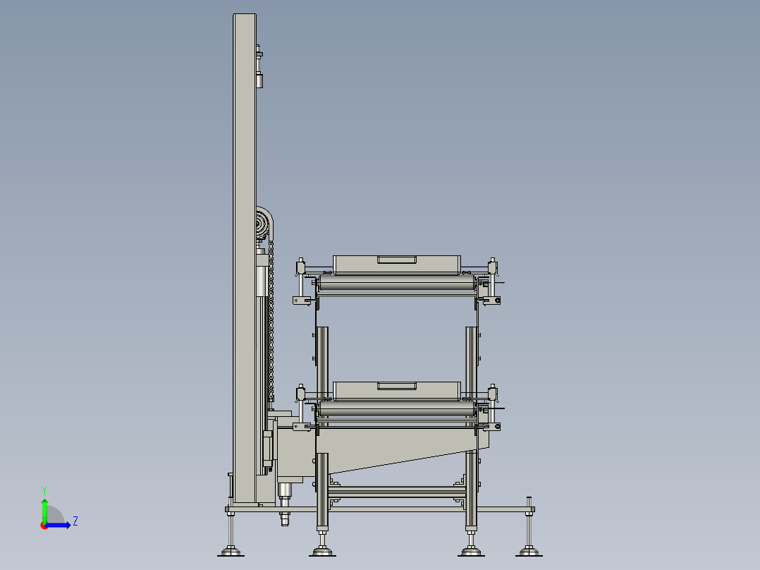 链轮链条与气缸提升机构3D模型左视图