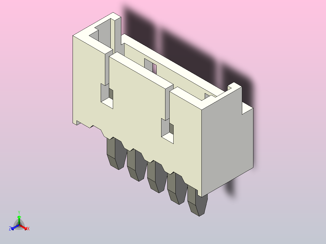 短款型直插头JST connector 1x5  P1.25mm thru hole wafer A2正等轴测图