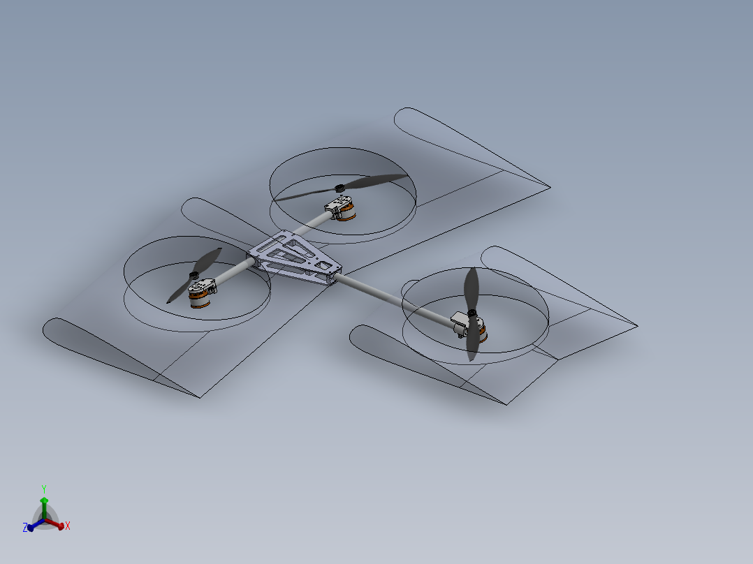 solidworks tricopter飞机原型主视图