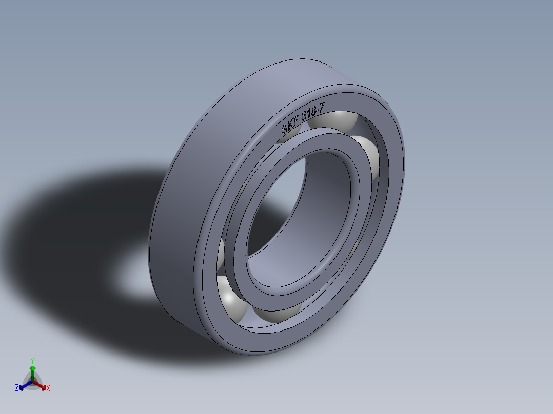 滚珠轴承-SKF BALL BEARING 618-7 7x14x3.5正等轴测图