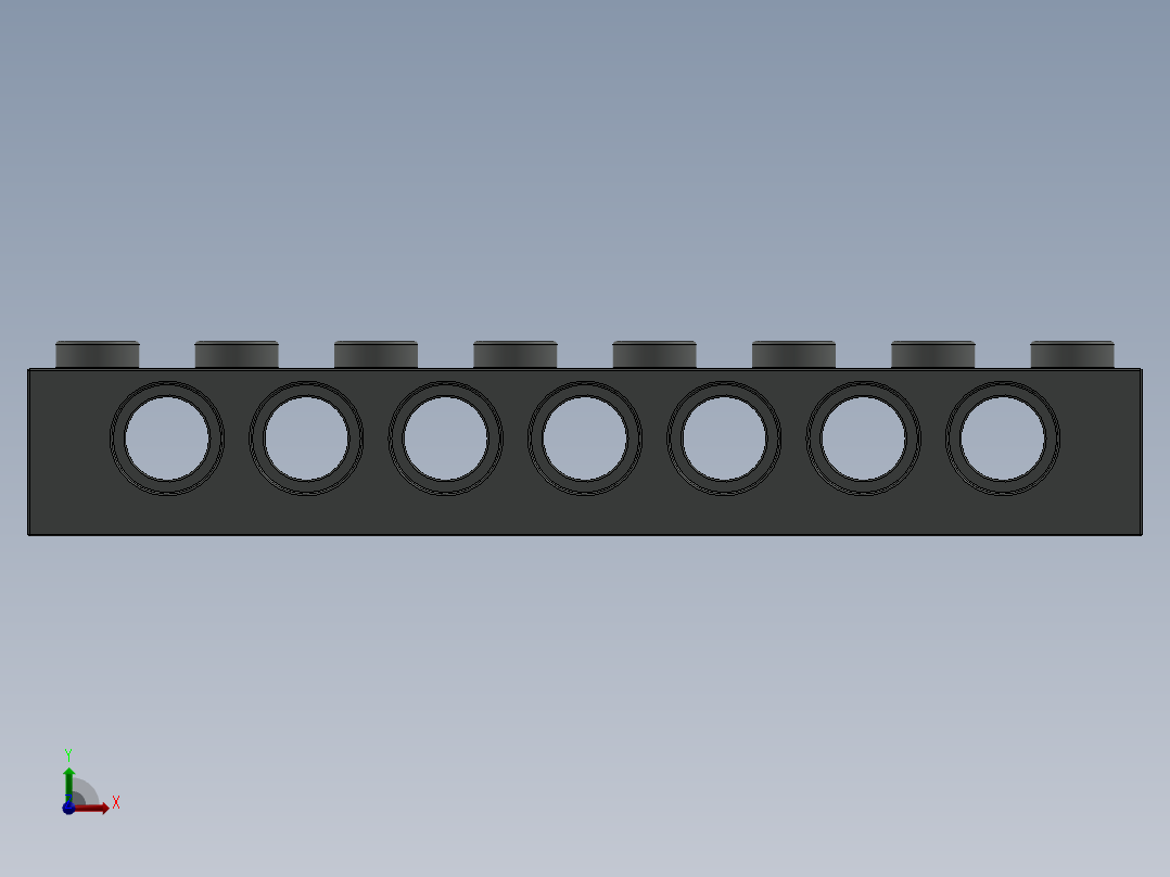 乐高机械组积木（横梁）-370202 Old Grey Technic Brick 1 x 8 with Holes前视图