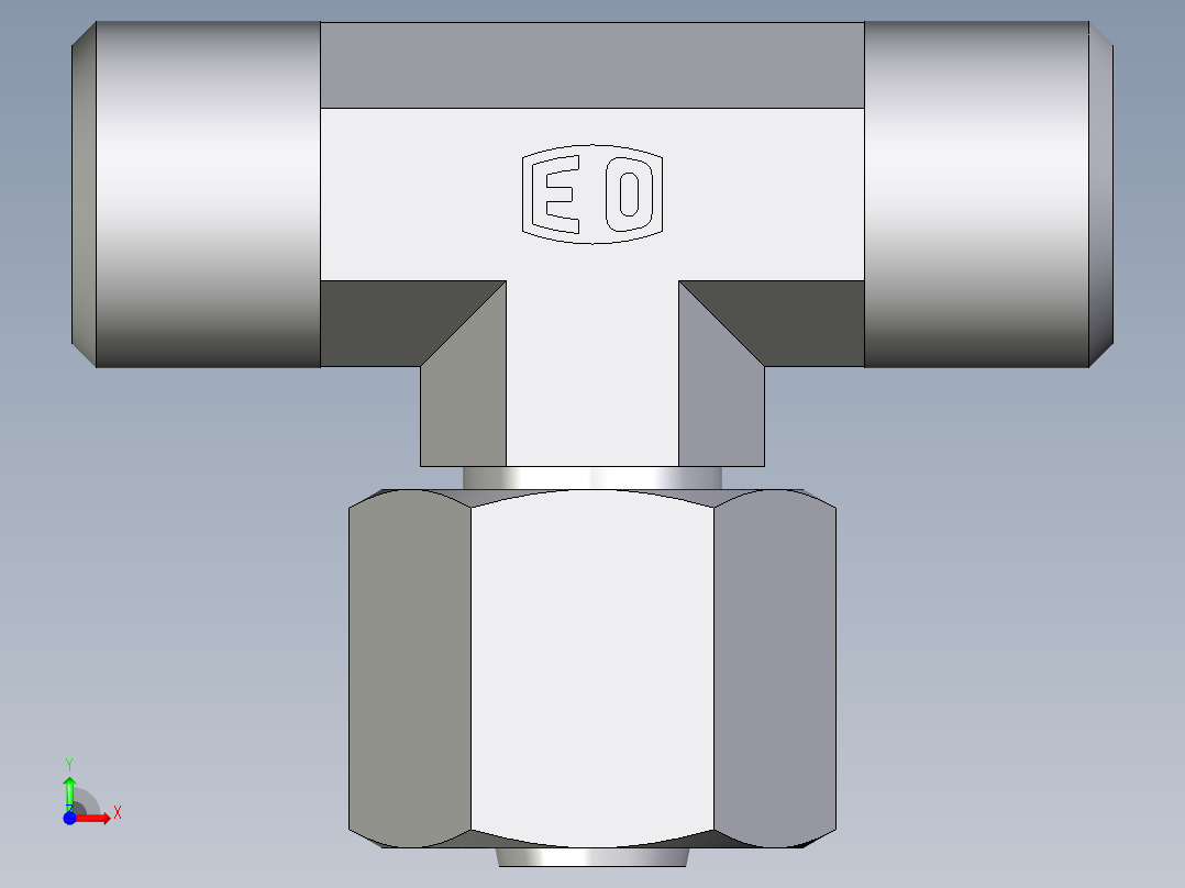 卡套式工业通用硬管接头EO_Swivel_nut_branch_tee_ET08LOMD71前视图