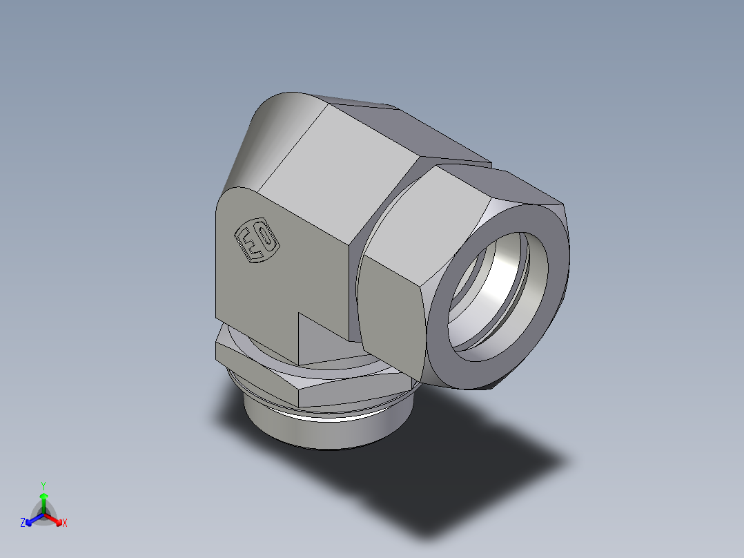 卡套式工业通用硬管接头EO_Adjustable_Locknut_elbow_WEE35LMORCF正等轴测图
