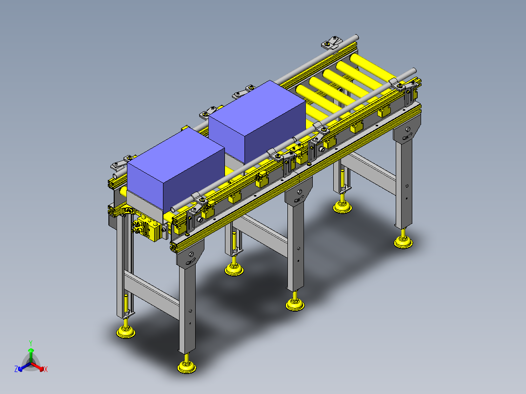 可改变导轨宽度的滚轮传送带正等轴测图