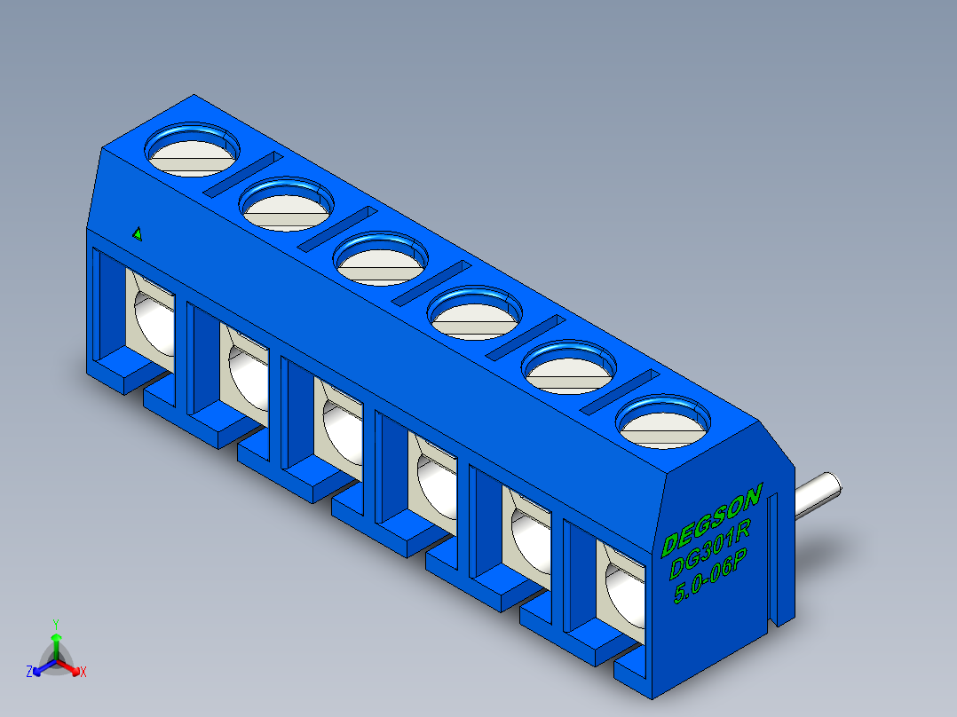 DEGSON DG301 系列 5.0mm 接线端子-DG301R-5.0-06P-12-00AH正等轴测图