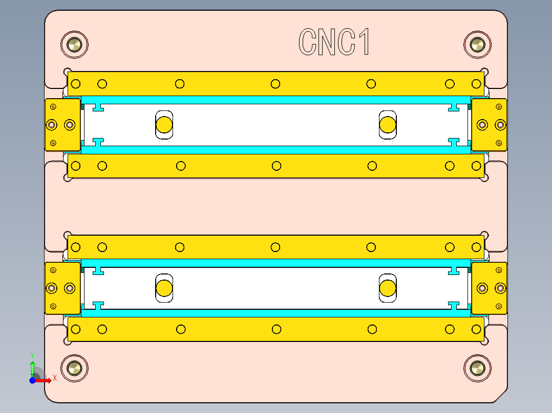 长条金属飞面打孔侧夹紧治具模型前视图