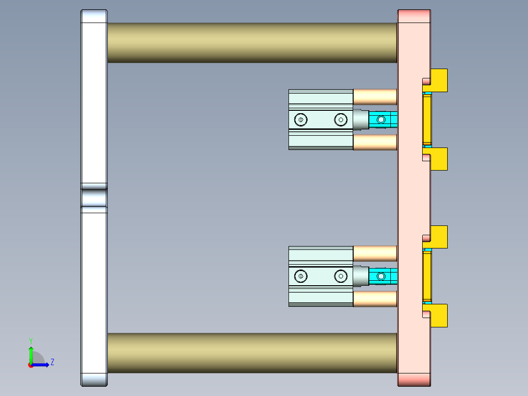 长条金属飞面打孔侧夹紧治具模型左视图