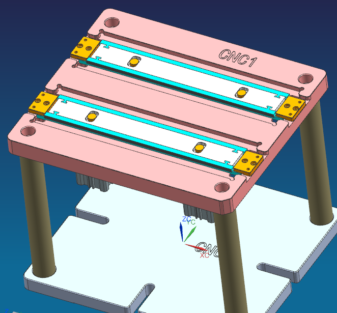 长条金属飞面打孔侧夹紧治具模型