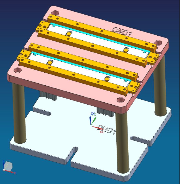 长条金属飞面打孔侧夹紧治具模型