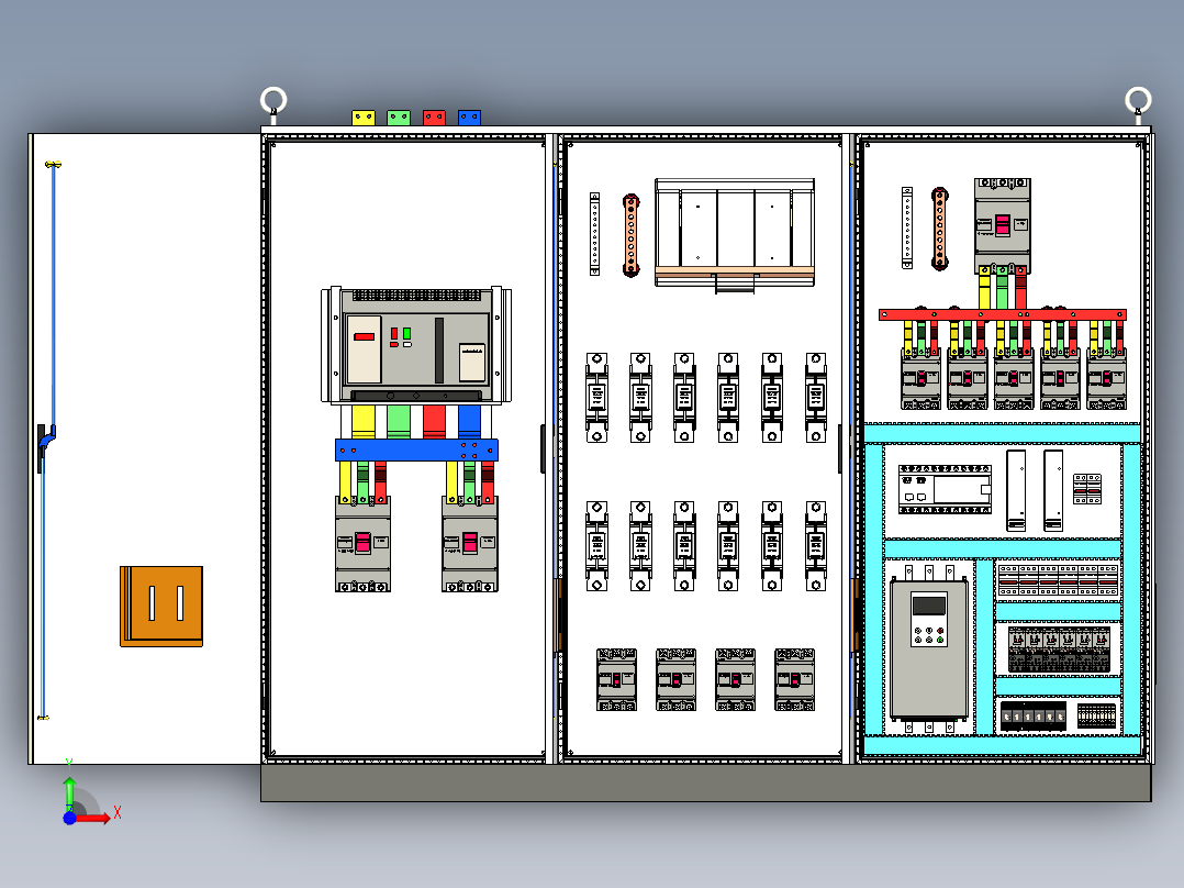 三柜组装万能断路器刀开关630A软启动plc控制柜 55384前视图