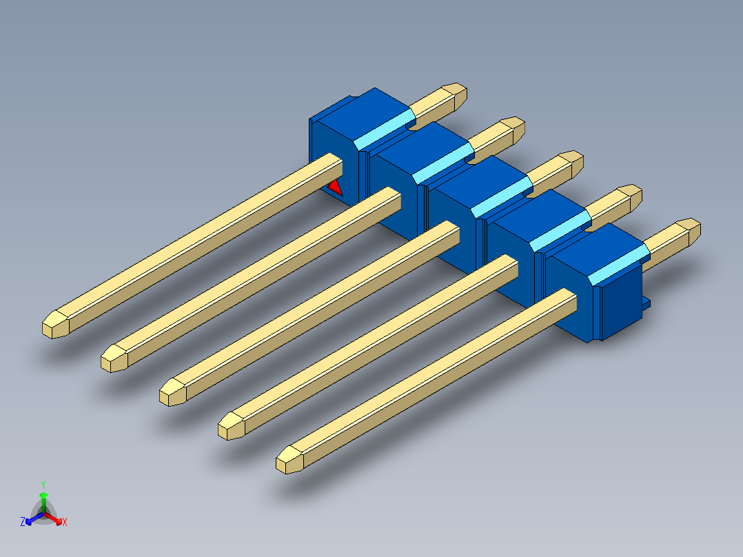 彩色公头100mil（2.54mm）系列-DS1021_blue_1x05p_100mil_Type5_rev1.0主视图