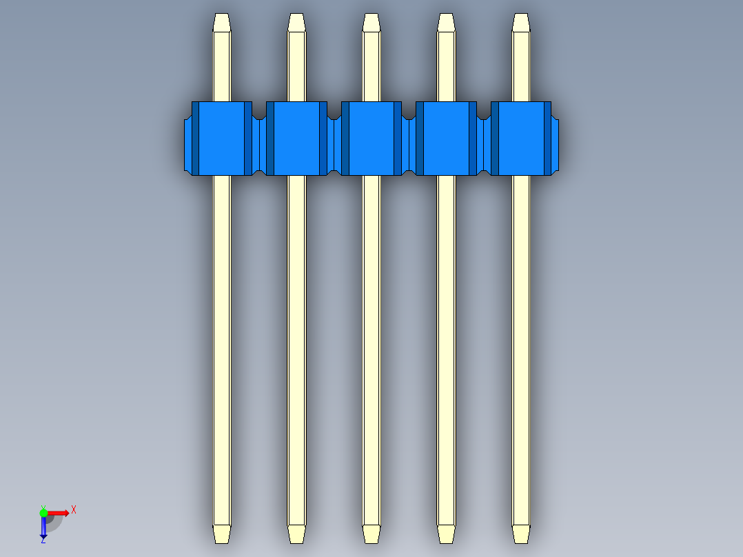 彩色公头100mil（2.54mm）系列-DS1021_blue_1x05p_100mil_Type5_rev1.0俯视图