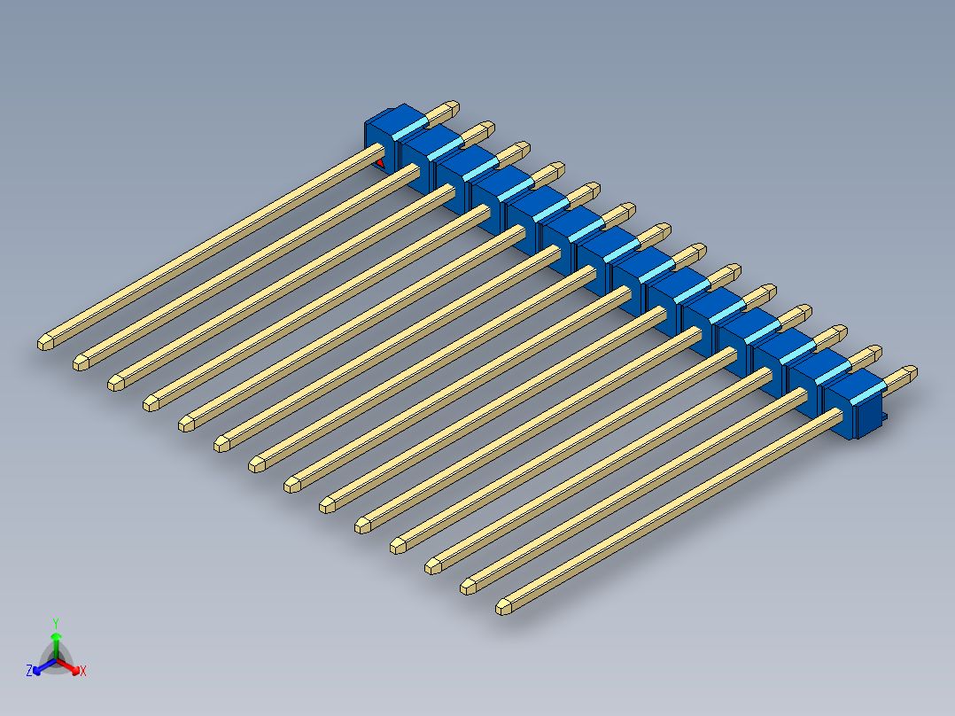 彩色公头100mil（2.54mm）系列-DS1021_blue_1x14p_100mil_Type43_rev1.0主视图
