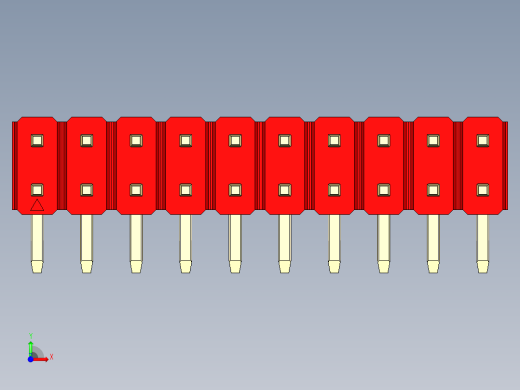 彩色公排针 100mil 2.54mm 系列-DS1022_red_2x10p_100mil_TypeD_rev1.0前视缩略图