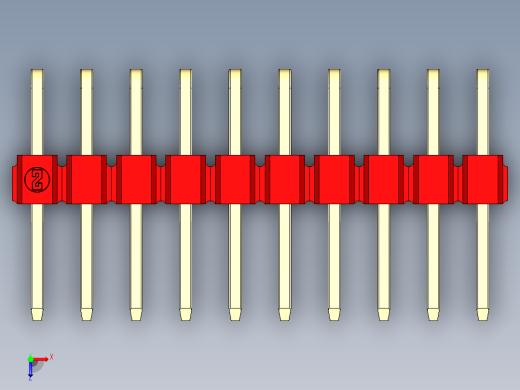 彩色公排针 100mil 2.54mm 系列-DS1022_red_2x10p_100mil_TypeD_rev1.0俯视缩略图